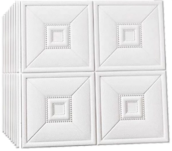 TAPETA PŁYTKI SAMOPRZYLEPNA NAKLEJKA DEKOR           70x70 BIAŁE DUŻE KWADRATY - 3 D I 12.2 a - obrazek 3