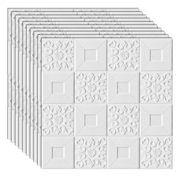 10x TAPETA PŁYTKI SAMOPRZYLEPNA NAKLEJKA DEKOR          70x70CM BIAŁE MAŁE KWADRATY - 5
