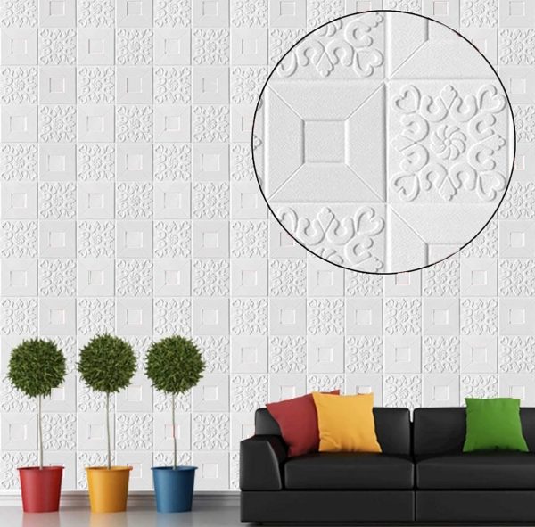 10x TAPETA PŁYTKI SAMOPRZYLEPNA NAKLEJKA DEKOR          70x70CM BIAŁE MAŁE KWADRATY - 5 - obrazek 3