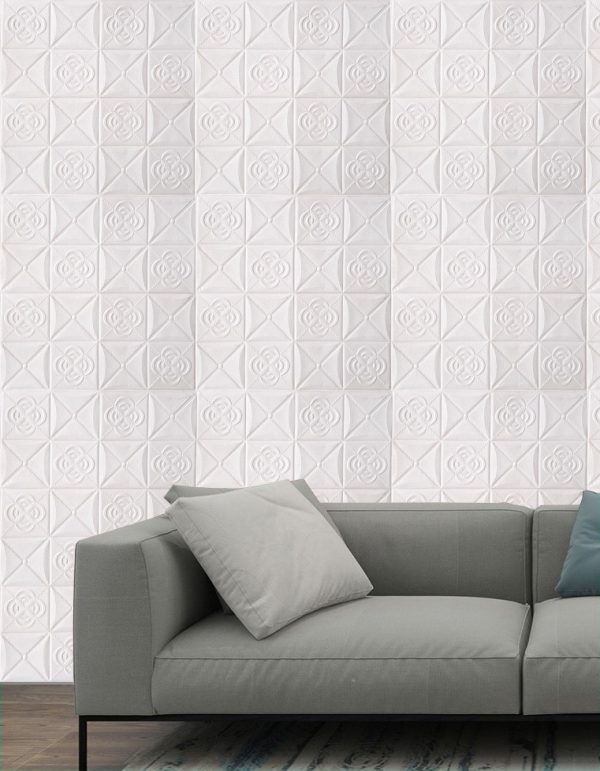 10x TAPETA PŁYTKI SAMOPRZYLEPNA NAKLEJKA DEKOR          70x70CM BIAŁA GUZIKI - 9 - obrazek 4