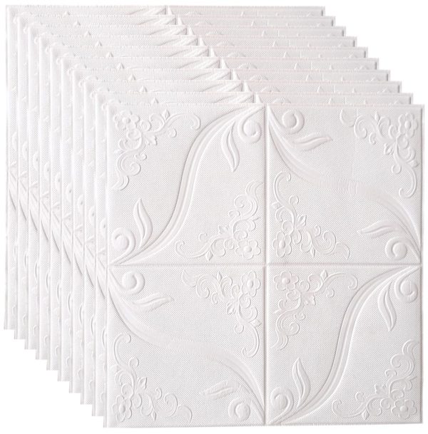 10x TAPETA PŁYTKI SAMOPRZYLEPNA NAKLEJKA DEKOR       70x70CM BIAŁA KWIATY - 7