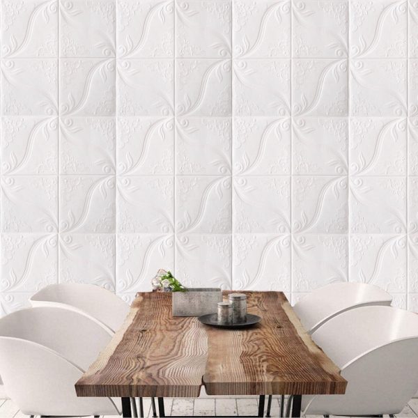 10x TAPETA PŁYTKI SAMOPRZYLEPNA NAKLEJKA DEKOR       70x70CM BIAŁA KWIATY - 7 - obrazek 2