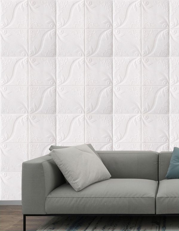 20x TAPETA PŁYTKI SAMOPRZYLEPNA NAKLEJKA DEKOR            70x70CM BIAŁA KWIATY - 7 - obrazek 4