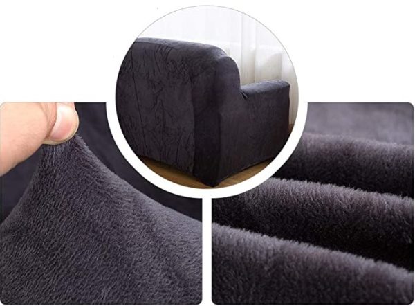POKROWIEC NA SOFĘ FOTEL ELASTYCZNY PLUSZ 90-145 CM  PLUSZ CIEMNY SZARY D II 12.3 a - obrazek 4