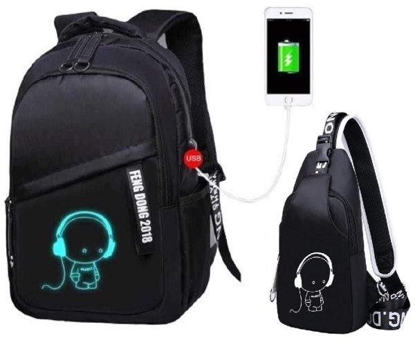 PLECAK SZKOLNY ŚWIECĄCY ODBLASKOWY USB + NERKA