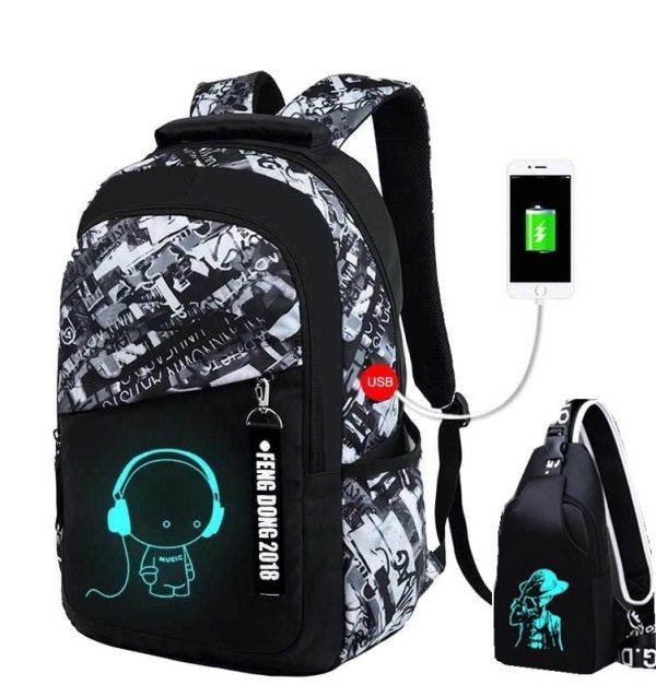 PLECAK SZKOLNY ŚWIECĄCY ODBLASKOWY USB + NERKA