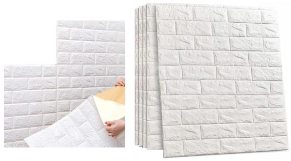 5 x TAPETA CEGŁA 3D SAMOPRZYLEPNA PANELE DIY 77x70cm BIAŁA - 1