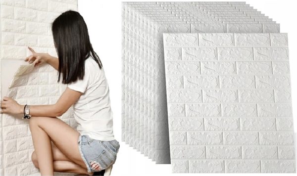 10x ZESTAW CEGŁA TAPETA SAMOPRZYLEPNA NAKLEJKA DIY ZESTAW 10 SZT BIAŁA - 1