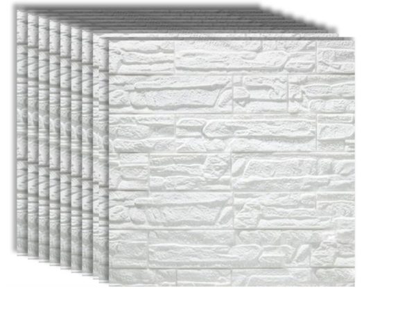 10x TAPETA CEGŁA KAMIEŃ SAMOPRZYLEPNA DIY NAKLEJKA            77x70CM BIAŁY KAMIEŃ - 10