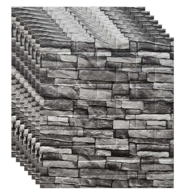 8x TAPETA CEGŁA KAMIEŃ SZARY 3D KLEJ 77x70CM 4,3M2