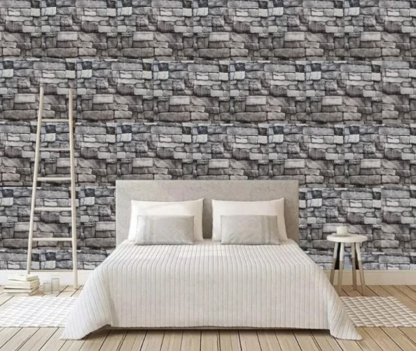 8x TAPETA CEGŁA KAMIEŃ SZARY 3D KLEJ 77x70CM 4,3M2 - obrazek 3