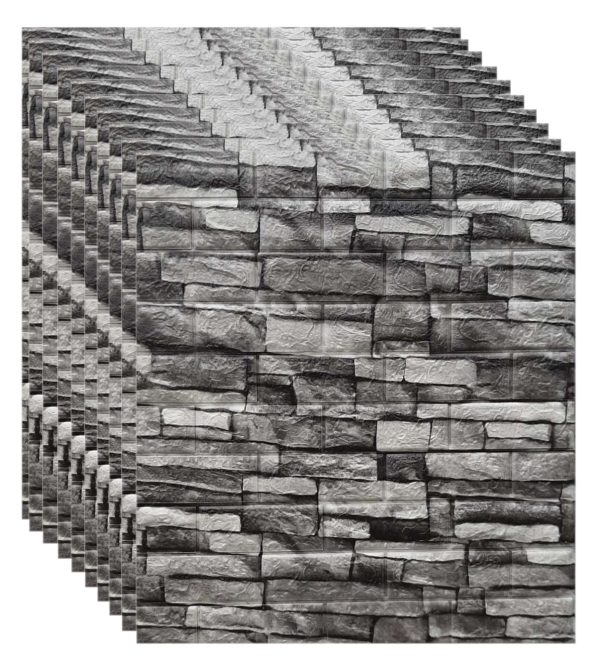 10x TAPETA CEGŁA KAMIEŃ SZARY 3D KLEJ 77x70CM 5,4m2