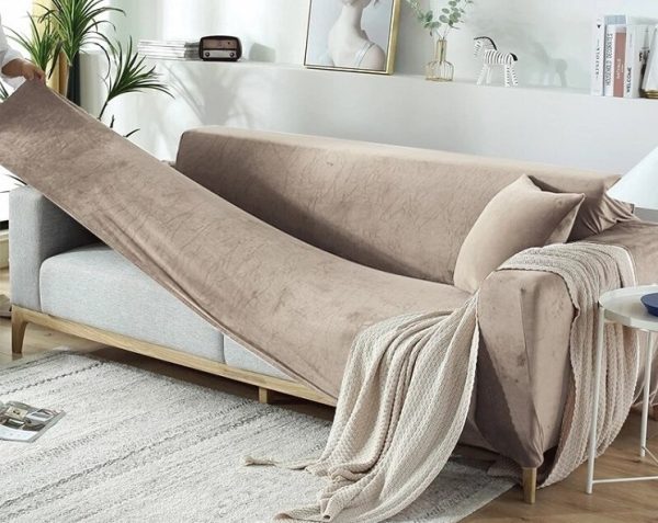 POKROWIEC NA SOFĘ FOTEL ELASTYCZNY WELUR 90-140 CM 1OS BEŻOWY D II 8.1 b - obrazek 3