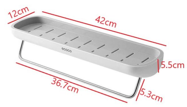 PÓŁKA ŁAZIENKOWA WISZĄCA POD PRYSZNIC Z WIESZAKIEM ECOCO  SZARA  D I 11.1 b - obrazek 2