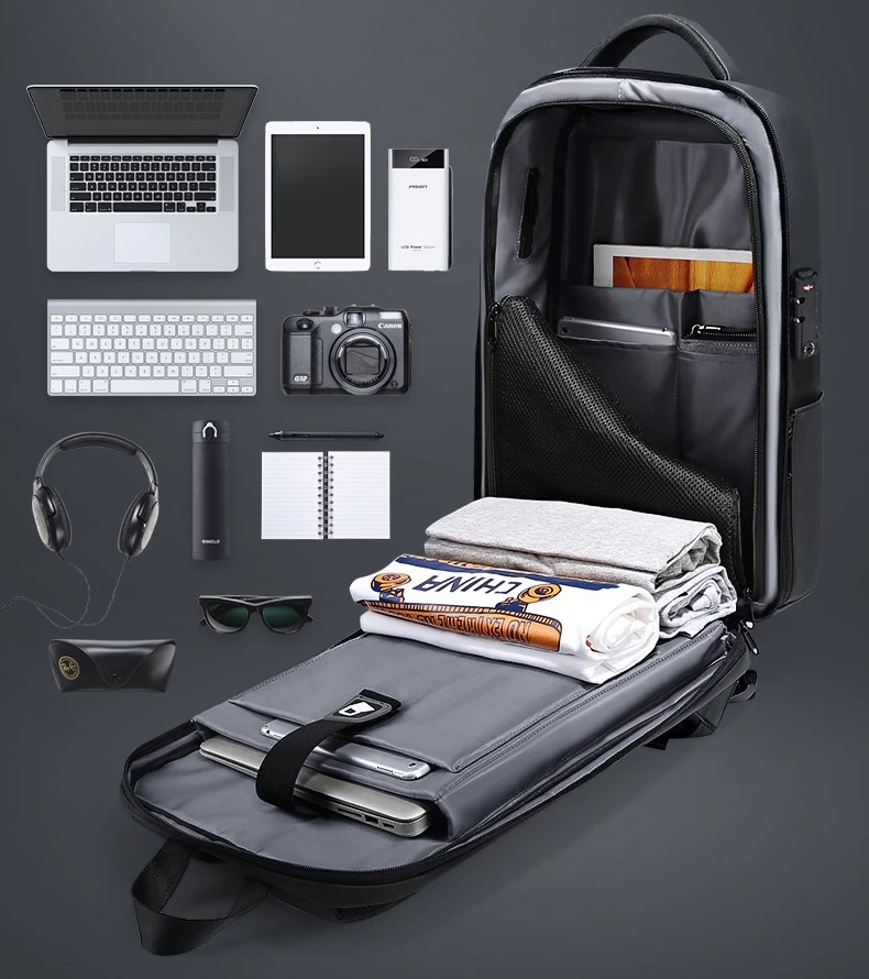 TORBA PLECAK NA LAPTOPA USB ANTYKRADZIEŻOWY TSA SZARY D I 17.3a - obrazek 3