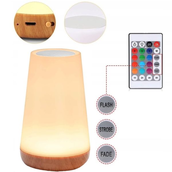 LAMPKA NOCNA LED WIELOKOLOROWA DOTYKOWA NA BIURKO PILOT USB BATERIA - obrazek 5