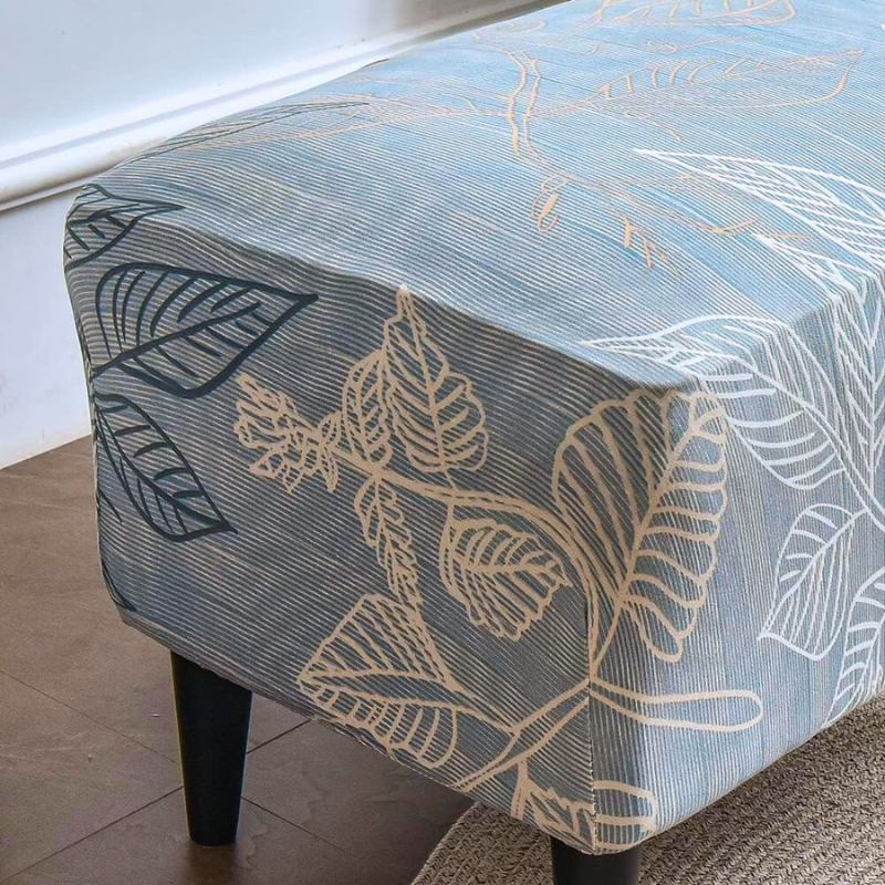 POKROWIEC NA PODNÓŻEK PUF ELASTYCZNY GŁADKI GRAFIKA PRINT LIŚCIE BŁĘKITNY - obrazek 11