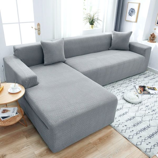 POKROWIEC NA KANAPĘ SOFĘ NAROŻNIK ELASTYCZNY ŻAKARD JODEŁKA PREMIUM 235-300 CM 4OS JASNY SZARY - obrazek 9
