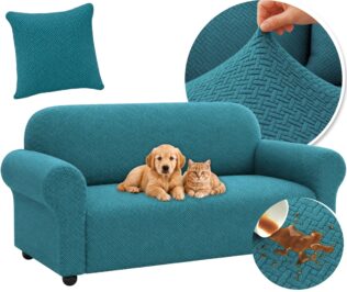 POKROWIEC NA KANAPĘ NAROŻNIK ELASTYCZNY ŻAKARD JODEŁKA OEKO TEX 235-300 CM 4 OS TURKUSOWY