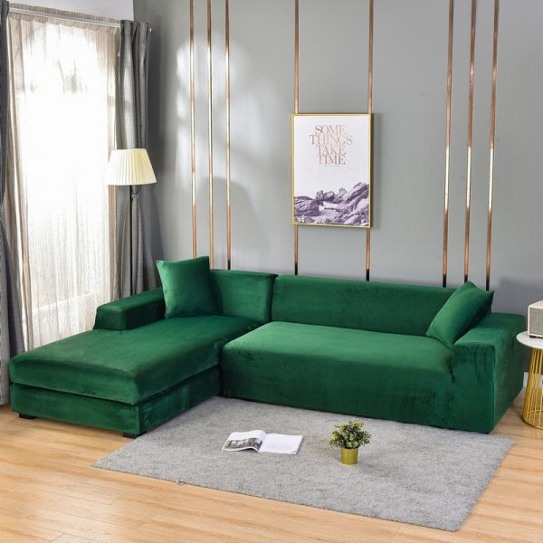 POKROWIEC NA KANAPĘ SOFĘ NAROŻNIK ELASTYCZNY WELUR PREMIUM AKSAMIT 145-185 CM 2 OS ZIELONY D II 5.3 a - obrazek 3