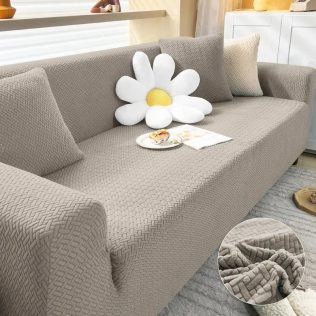POKROWIEC NA KANAPĘ SOFĘ NAROŻNIK ELASTYCZNY ŻAKARD JODEŁKA PREMIUM 145-185 CM 2 OS BEŻOWY