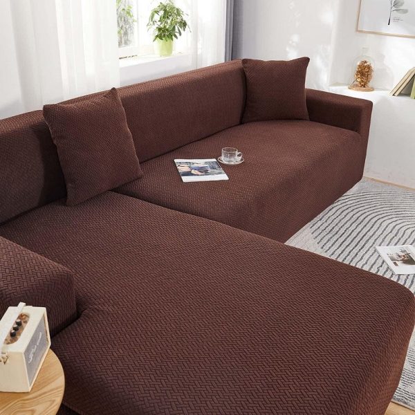 POKROWIEC NA KANAPĘ SOFĘ NAROŻNIK ELASTYCZNY ŻAKARD JODEŁKA PREMIUM 235-300 CM 4OS BRĄZOWY - obrazek 6