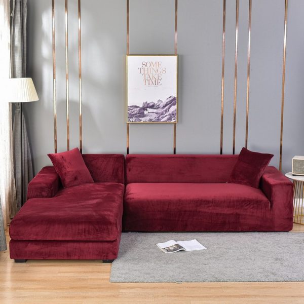 POKROWIEC NA KANAPĘ SOFĘ NAROŻNIK ELASTYCZNY WELUR PREMIUM AKSAMIT 190-230 CM 3OS BORDOWY - obrazek 2