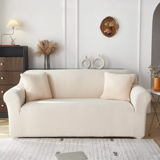 POKROWIEC NA FOTEL KANAPĘ SOFĘ  ELASTYCZNY ŻAKARD JODEŁKA PREMIUM 90-140 CM  1 OS KREMOWY