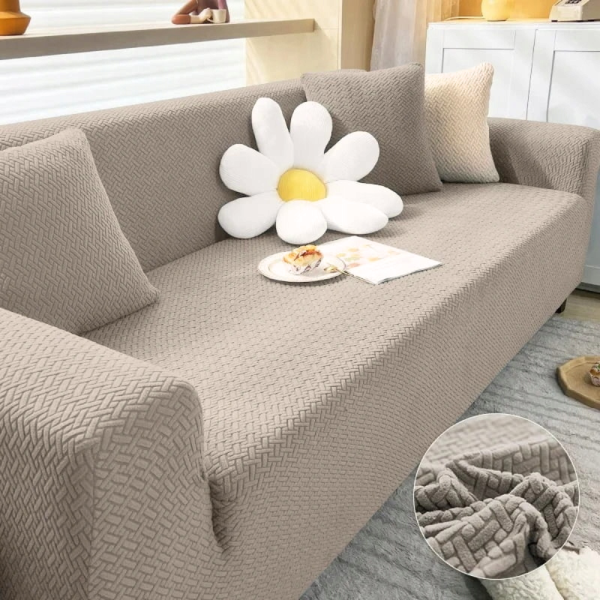 POKROWIEC NA FOTEL KANAPĘ SOFĘ ELASTYCZNY ŻAKARD JODEŁKA PREMIUM 90-140 CM 1 OS BEŻOWY - obrazek 10