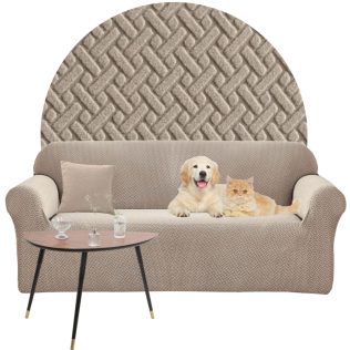 POKROWIEC NA KANAPĘ SOFĘ NAROŻNIK ELASTYCZNY ŻAKARD JODEŁKA PREMIUM 190-230 CM 3 OS BEŻOWY