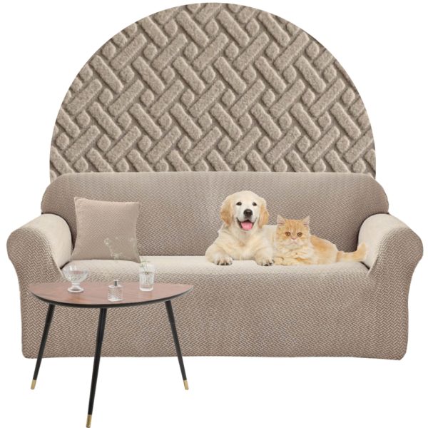 POKROWIEC NA KANAPĘ SOFĘ NAROŻNIK ELASTYCZNY ŻAKARD JODEŁKA PREMIUM 190-230 CM 3 OS BEŻOWY