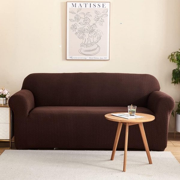POKROWIEC NA KANAPĘ SOFĘ NAROŻNIK ELASTYCZNY ŻAKARD JODEŁKA PREMIUM 235-300 CM 4OS BRĄZOWY - obrazek 2