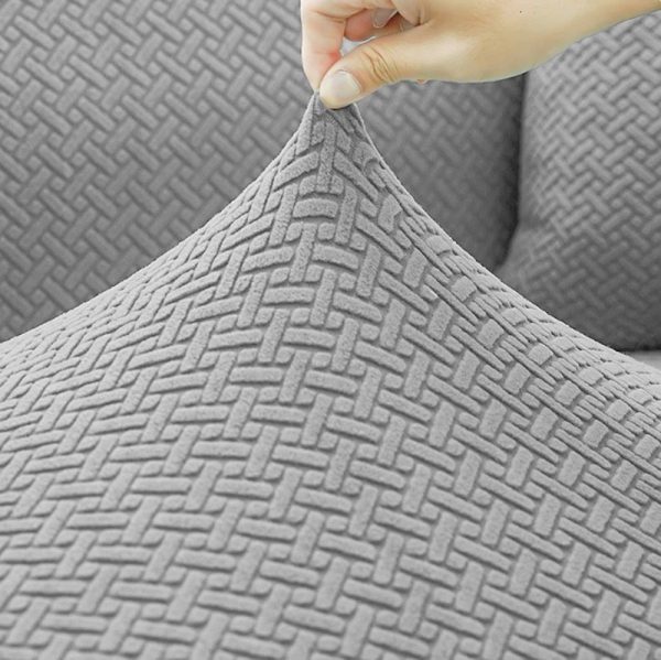 POKROWIEC NA KANAPĘ SOFĘ NAROŻNIK ELASTYCZNY ŻAKARD JODEŁKA PREMIUM 235-300 CM 4OS JASNY SZARY - obrazek 7