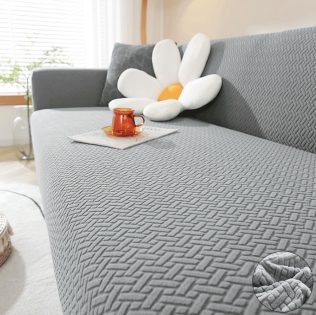 POKROWIEC NA KANAPĘ SOFĘ NAROŻNIK ELASTYCZNY ŻAKARD JODEŁKA PREMIUM 235-300 CM 4OS JASNY SZARY
