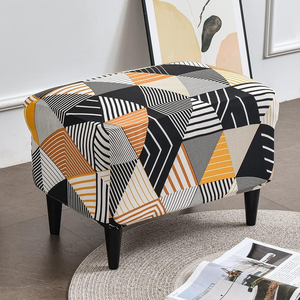 POKROWIEC NA PODNÓŻEK PUF ELASTYCZNY GŁADKI GRAFIKA PRINT GEOMETRYCZNE WZORY ŻÓŁTE - obrazek 5