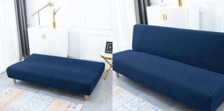 POKROWIEC NA WERSALKĘ SOFĘ ELASTYCZNY ŻAKARD JODEŁKA PREMIUM 190-210 CM GRANATOWY