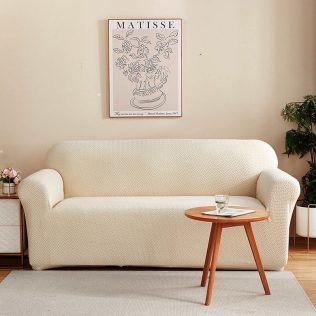 POKROWIEC NA FOTEL KANAPĘ SOFĘ  ELASTYCZNY ŻAKARD JODEŁKA PREMIUM 90-140 CM  1 OS KREMOWY