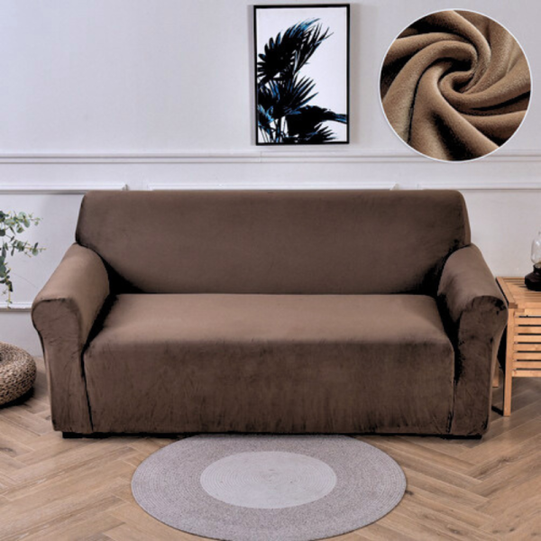 POKROWIEC NA KANAPĘ SOFĘ NAROŻNIK ELASTYCZNY WELUR PREMIUM AKSAMIT 145-185 CM 2 OS BRĄZOWY P I 17 - obrazek 4