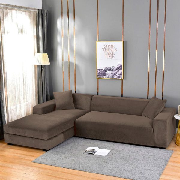 POKROWIEC NA KANAPĘ SOFĘ NAROŻNIK ELASTYCZNY WELUR PREMIUM AKSAMIT 145-185 CM 2 OS BRĄZOWY P I 17 - obrazek 3