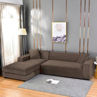 POKROWIEC NA KANAPĘ SOFĘ NAROŻNIK ELASTYCZNY WELUR PREMIUM AKSAMIT 235-300 CM 4 OS BRĄZOWY  P I 18, 15
