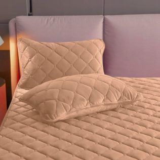 POSZEWKA NA PODUSZKĘ PIKOWANA PLUSZ 2 SZT 48×74 CM POKROWIEC OCHRANIACZ BEŻOWY
