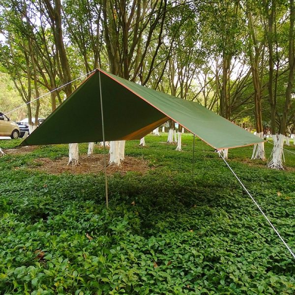 ZESTAW TARP PŁACHTA BIWAKOWA WODOODPORNA TERMICZNA 3x4m + 2x KRZESŁO TURYSTYCZNE SKŁADANE CZERWONE - obrazek 3