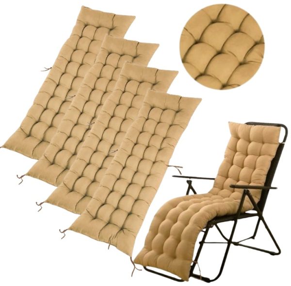 DUŻA PODUSZKA NA LEŻAK OGRODOWY PIKOWANE 4 SZT 150 x 52 CM PIASKOWE
