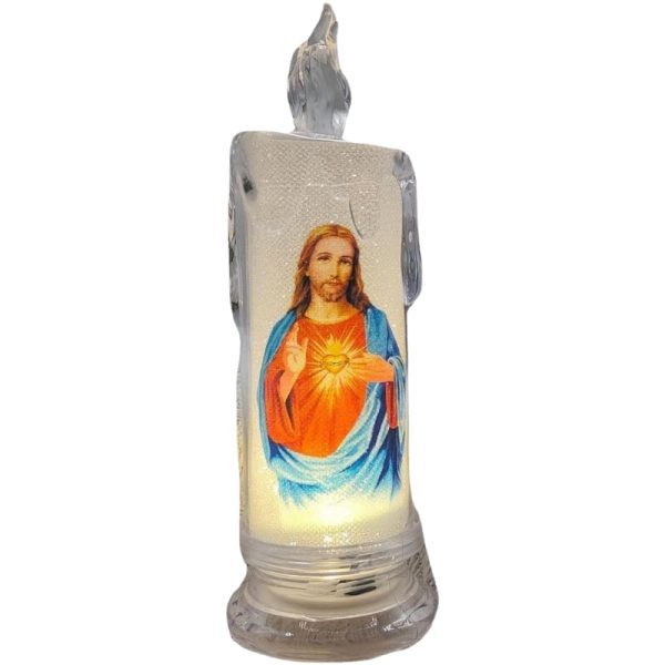 ZNICZ LED 18,5 CM JEZUS Z SERCEM ŚWIECA ŚWIECZKA LAMPKA PRZENOŚNA BATERIE