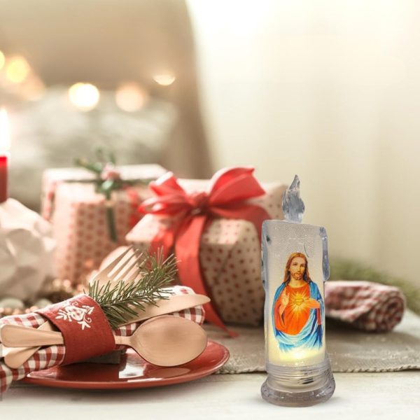ZNICZ LED 18,5 CM JEZUS Z SERCEM ŚWIECA ŚWIECZKA LAMPKA PRZENOŚNA BATERIE - obrazek 4