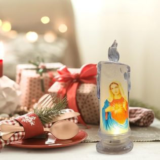 ZNICZ LED 18,5 CM MATKA BOSKA Z SERCEM ŚWIECA ŚWIECZKA PRZENOŚNA BATERIE