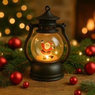LATARENKA LED ŚWIĘTY MIKOŁAJ OZDOBA ŚWIĄTECZNA CZARNA DEKORACJA LAMPION