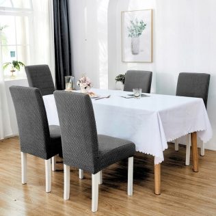 ZESTAW 4X POKROWIEC NA KRZESŁO ŻAKARD JODEŁKA ELASTYCZNY DO SALONU JADALNI CIEMNY SZARY