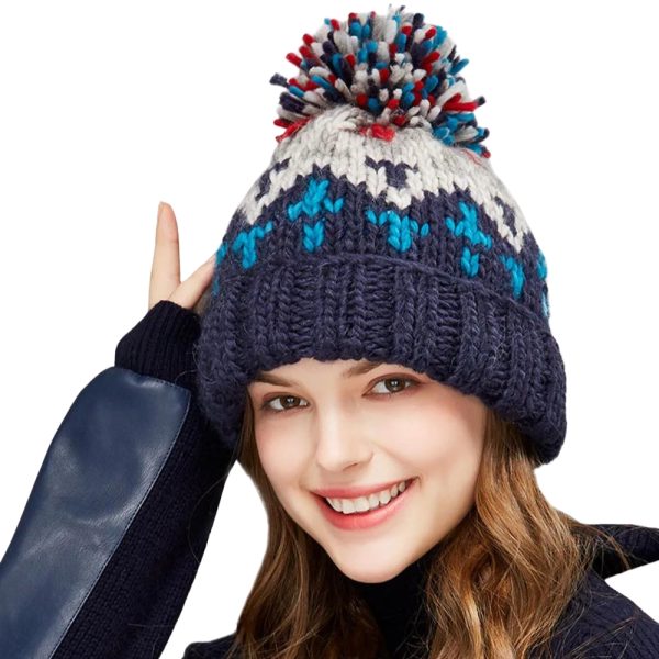 CZAPKA ZIMOWA DAMSKA Z POMPONEM BEANIE OCIEPLANA NA ZIMĘ GRANATOWA - obrazek 3