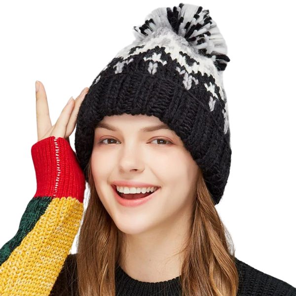 CZAPKA ZIMOWA DAMSKA Z POMPONEM BEANIE OCIEPLANA NA ZIMĘ CZARNA - obrazek 4